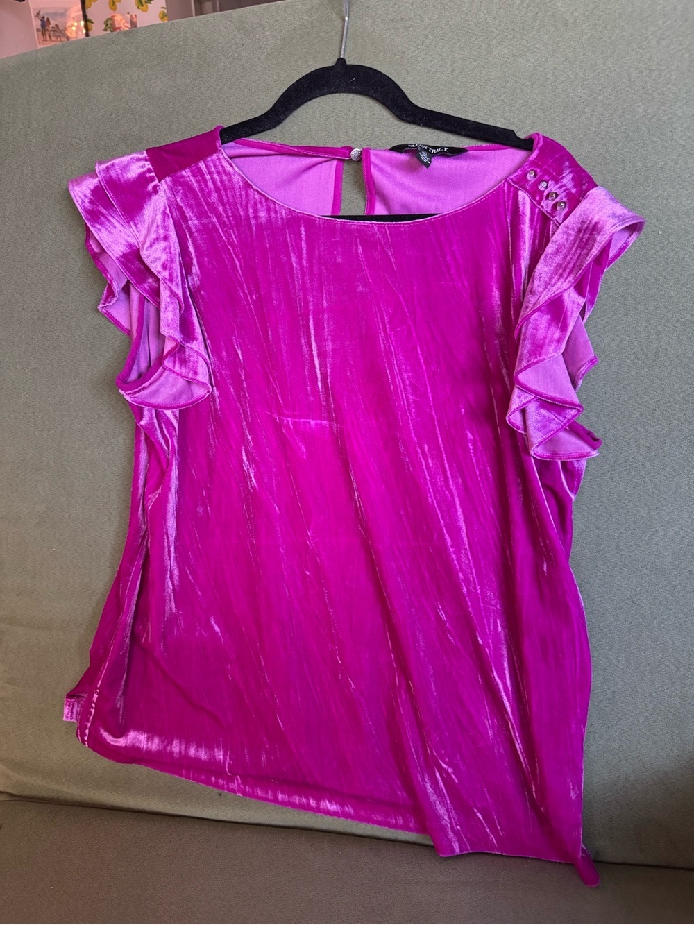 Eileen Fisher Fuchsia Shimmer Ruffle Sleeve Blouse